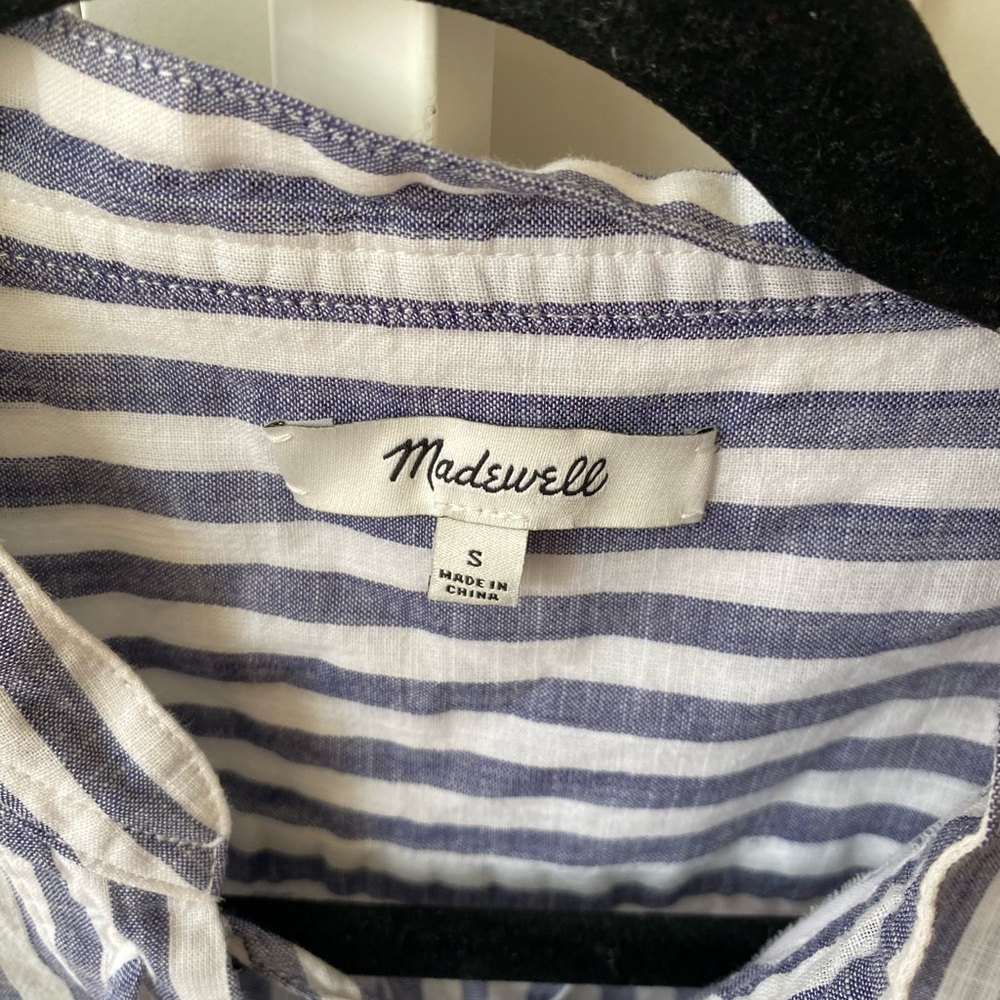 Madewell Striped Lace Up Blouse Womens Small Blue White Cotton Lightweight Top - Picture 11 of 11
